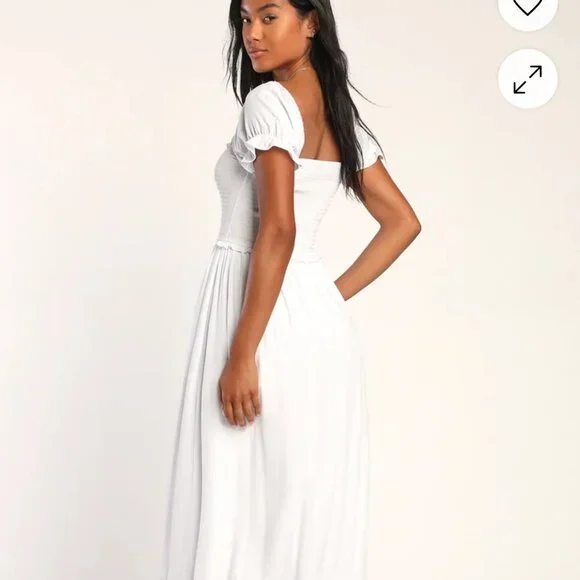 White Smocked Puff Sleeve Maxi Dress - Picture 2 of 6